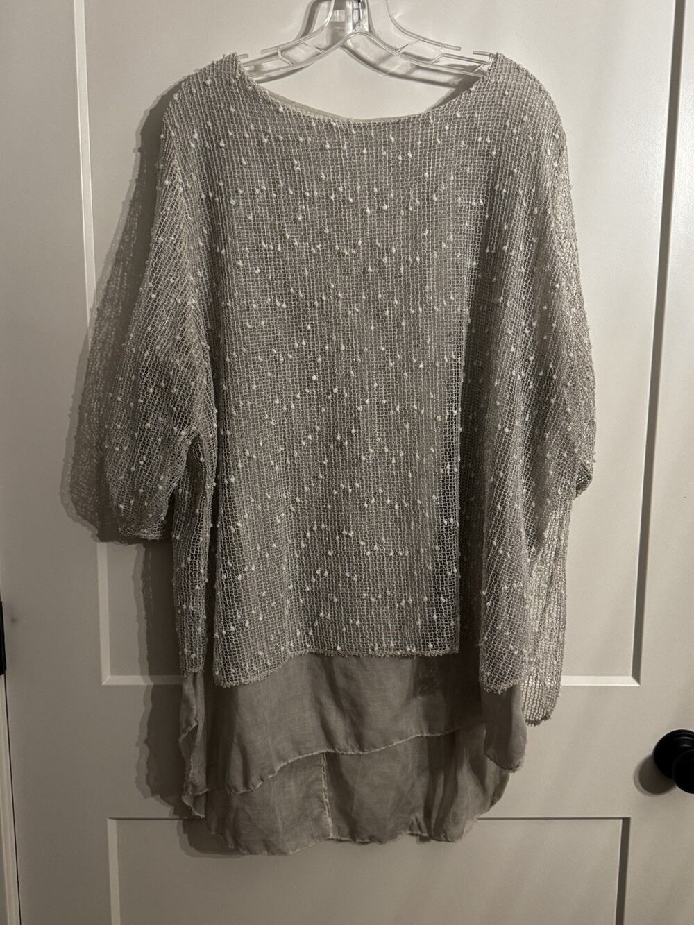 Made in Italy Womens Tunic Gray Mixed Media Boho LagenLook Sz L See Measurements